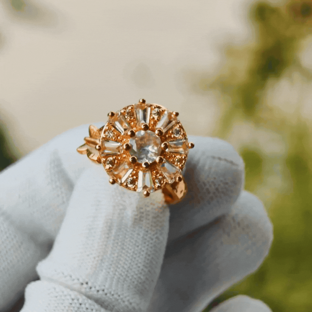 Luxury Sunburst Crystal Adjustable Ring for Women