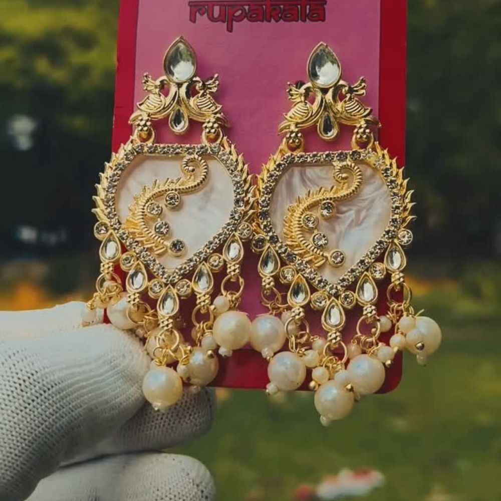 Gold Paisley Pearl Chandbali Earrings