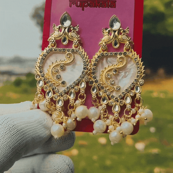 Gold Paisley Pearl Chandbali Earrings - Rupakala
