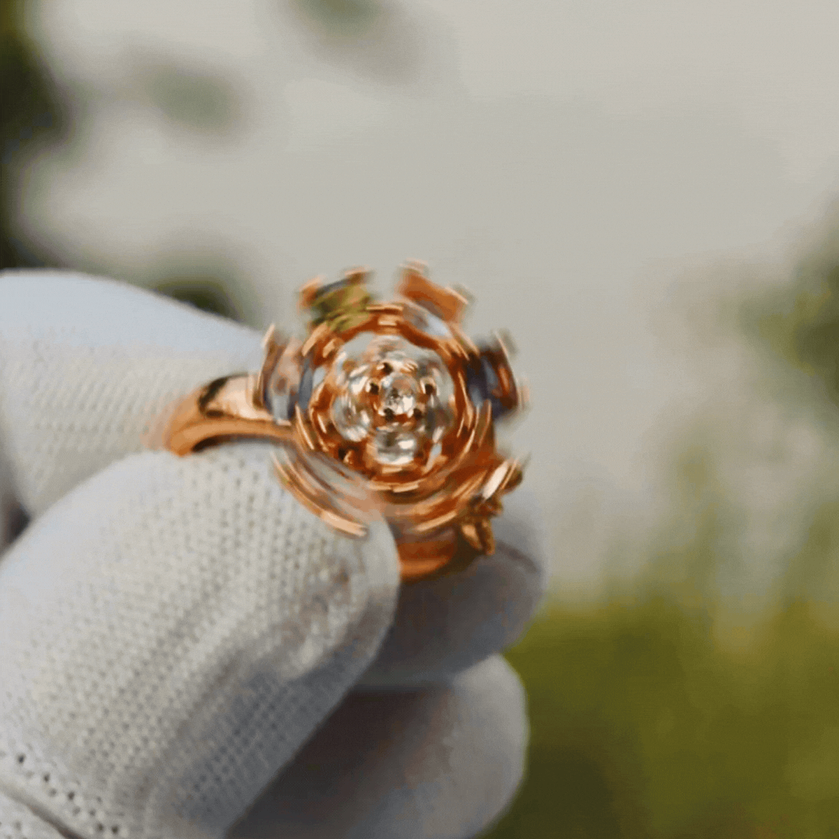 Multicolor Gemstone Flower Adjustable Ring