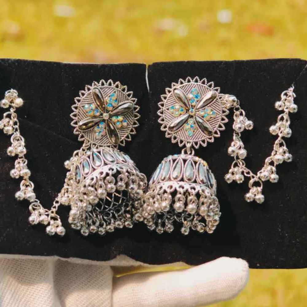 Oxidised Floral Jhumka Earrings for Women