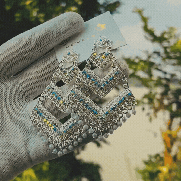 Oxidised Blue Stone Statement Earrings Main Image