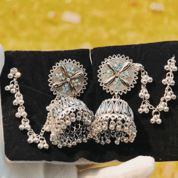 Oxidised Floral Jhumka Earrings for Women - Rupakala