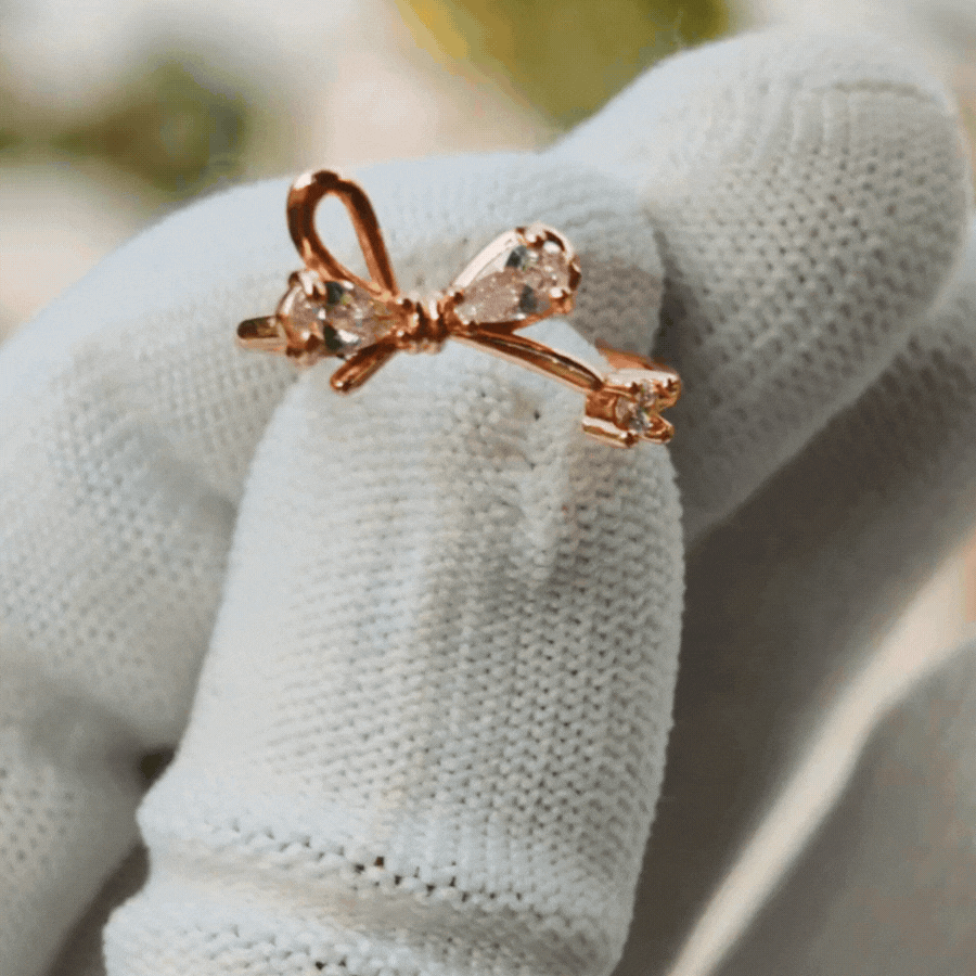 Luxury Bow Rose Gold Stud Ring - Rupakala
