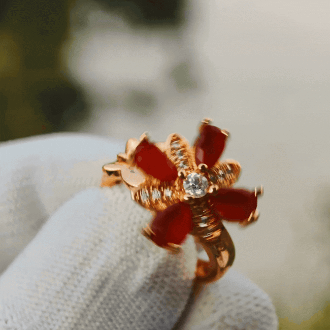 Red Petal Flower Crystal Ring for Women Main Image