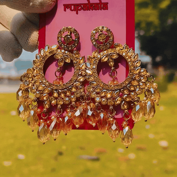 Premium Gold Stone Chandbali Earrings - Rupakala