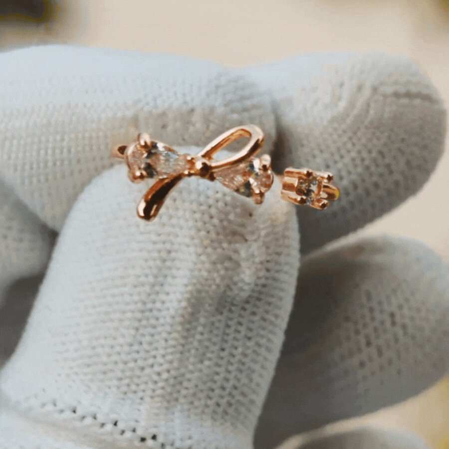 Elegant Bow Rose Gold Stud Ring - Rupakala