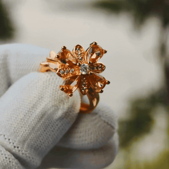 Pastel Flower Crystal Adjustable Statement Ring Main Image