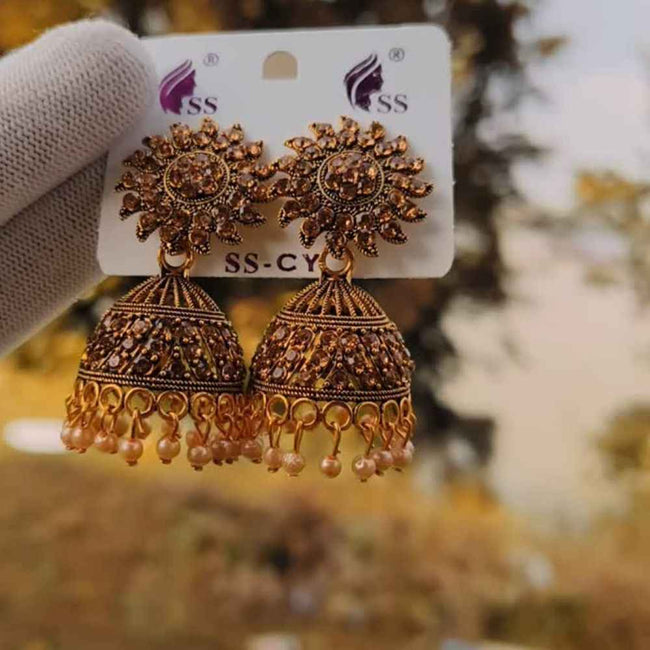 Antique Gold Jhumka Earrings Hover Image