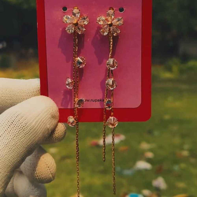 Gold Plated Long Chain Drop Earrings Hover Image