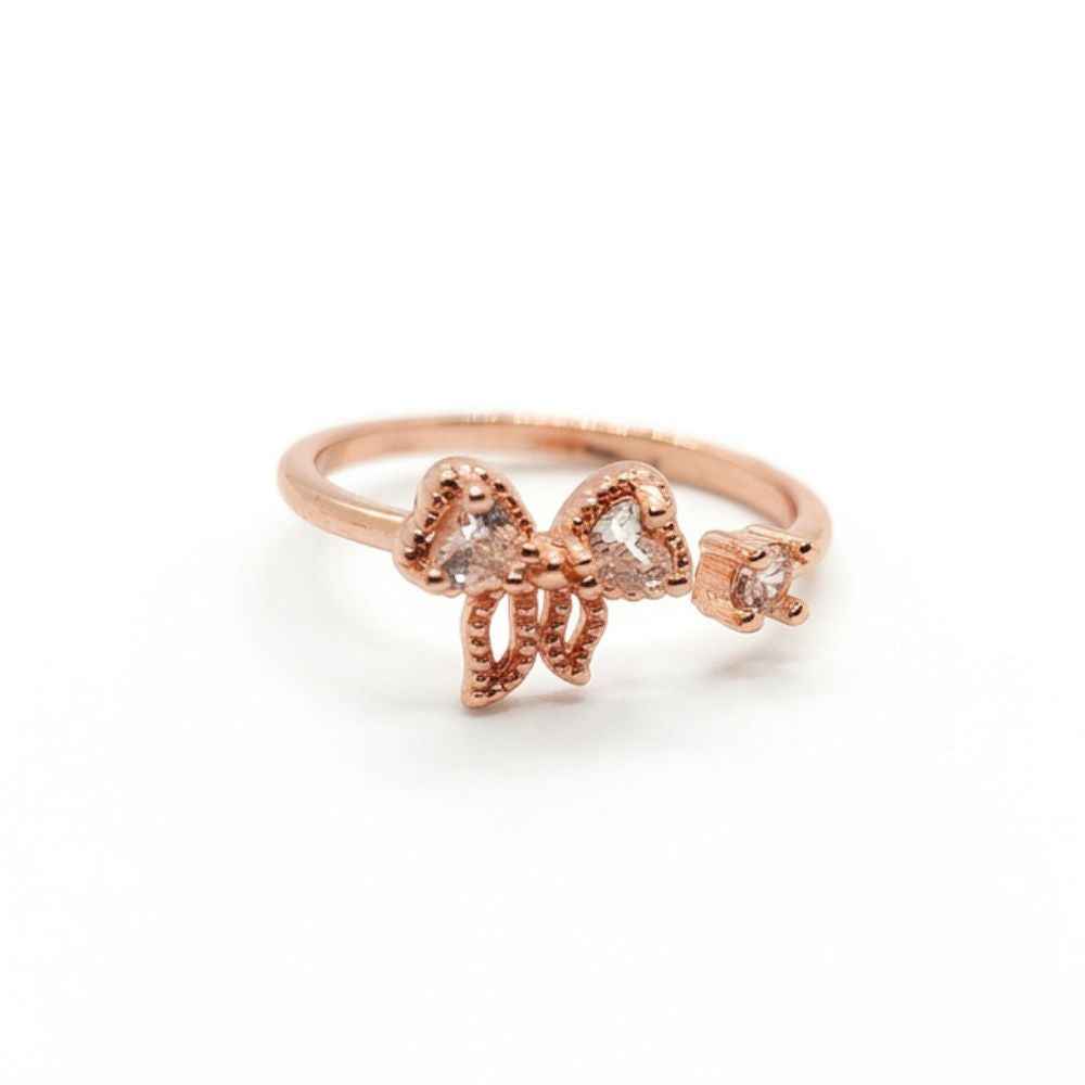 Beaded Bow Rose Gold Stud Ring
