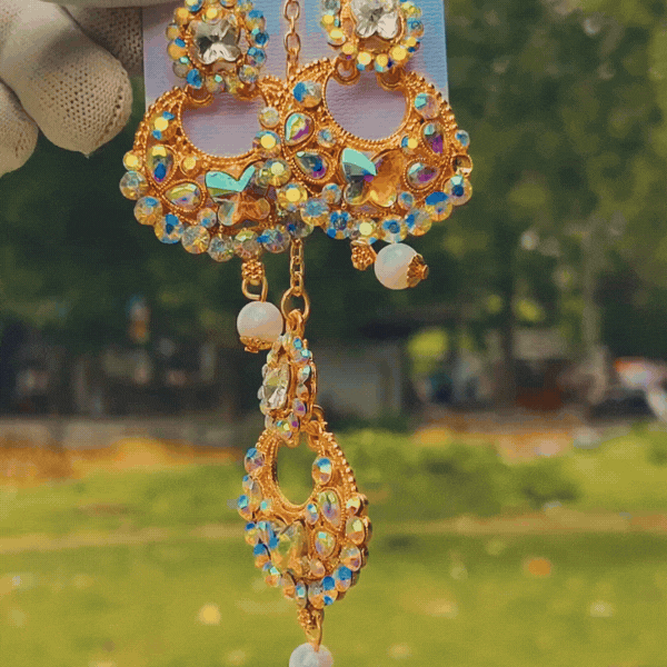 Multicolor Crystal Chandbali Earrings With Tikli for Women Main Image