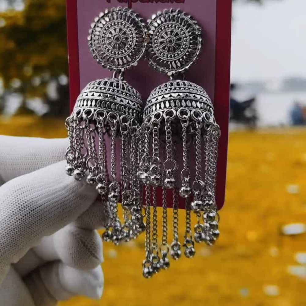 Oxidised Dome Jhumka Earrings for Women