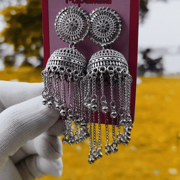 Oxidised Dome Jhumka Earrings for Women - Rupakala