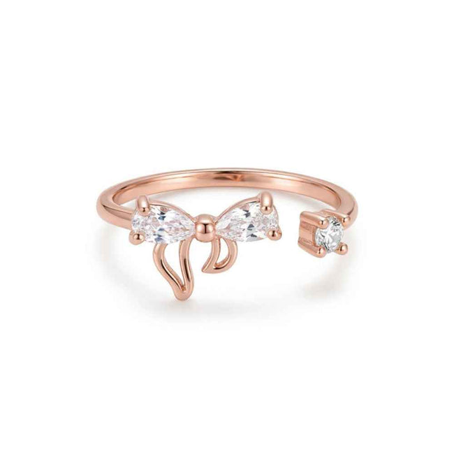 CZ Bow Rose Gold Stud Ring Hover Image