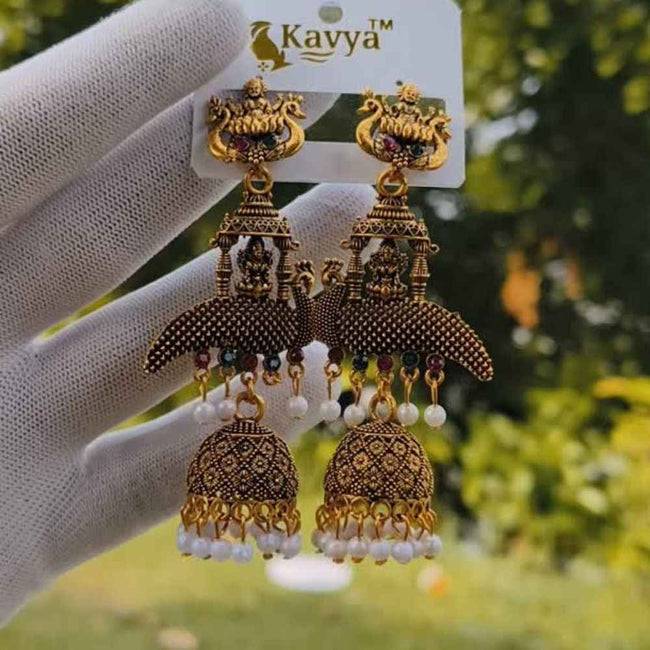 Antique Gold Temple Jhumka Earrings Hover Image