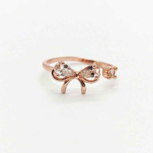 Ribbon Bow Rose Gold Stud Ring Hover Image