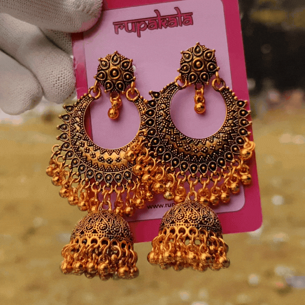 Antique Copper Chandbali Jhumka Earrings Main Image