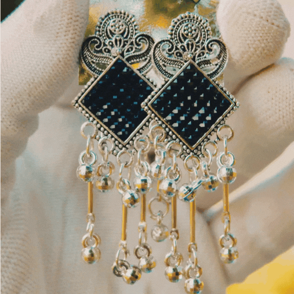 Black Stone Oxidised Drop Earrings Main Image
