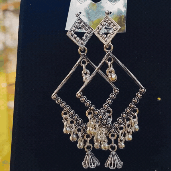 Oxidised Crystal Geometric Dangle Earrings - Rupakala