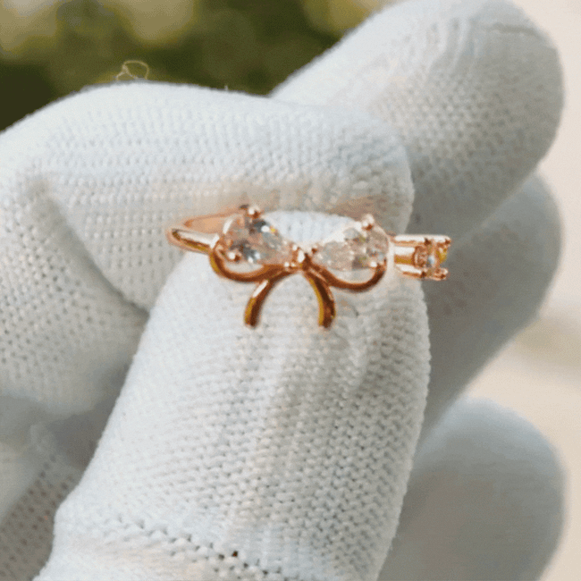Ribbon Bow Rose Gold Stud Ring Main Image