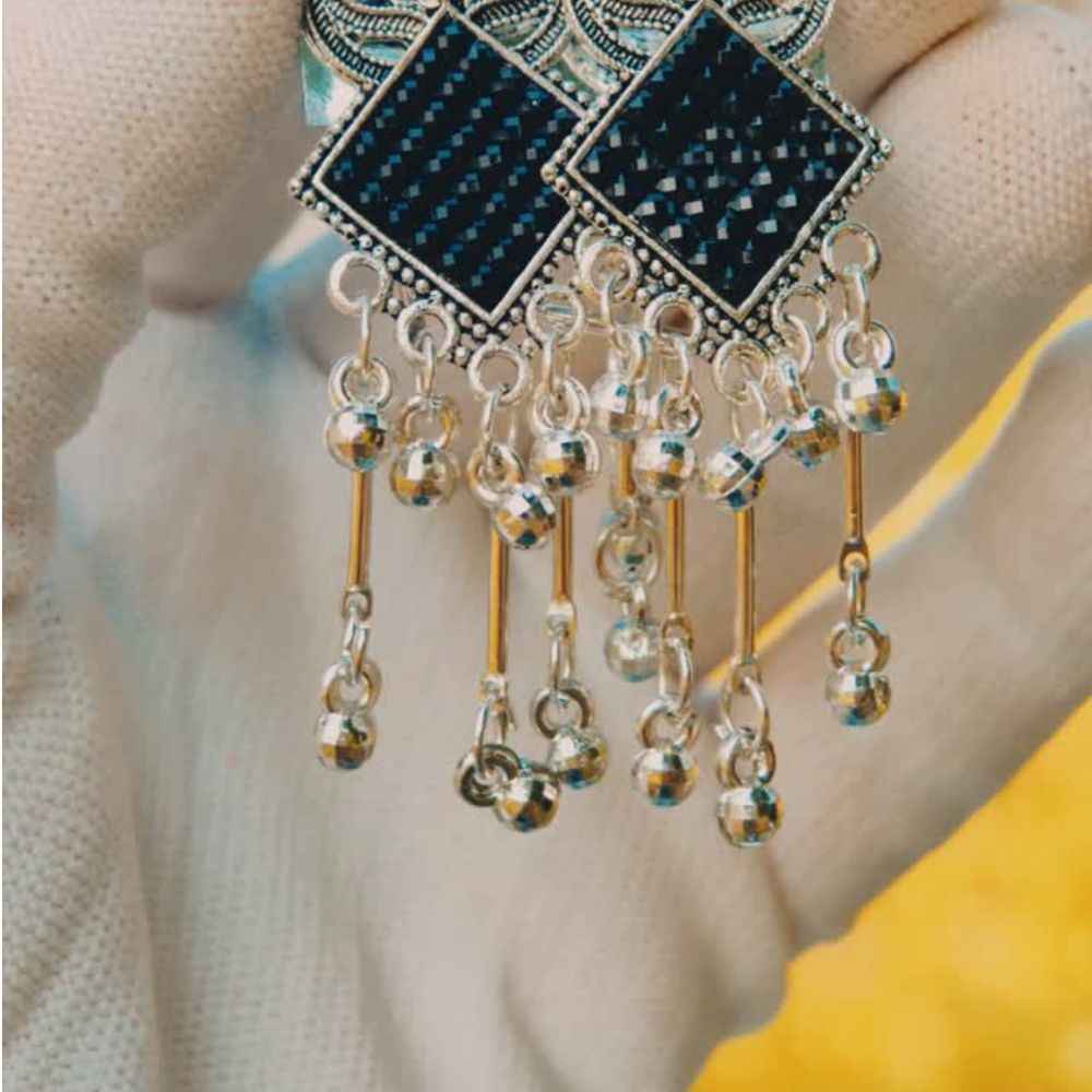 Black Stone Oxidised Drop Earrings