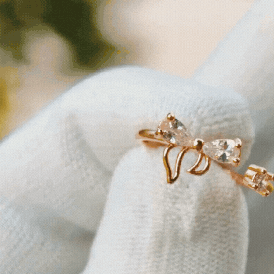 CZ Bow Rose Gold Stud Ring - Rupakala