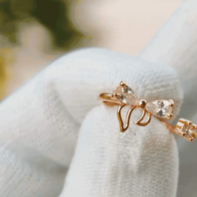 CZ Bow Rose Gold Stud Ring Main Image
