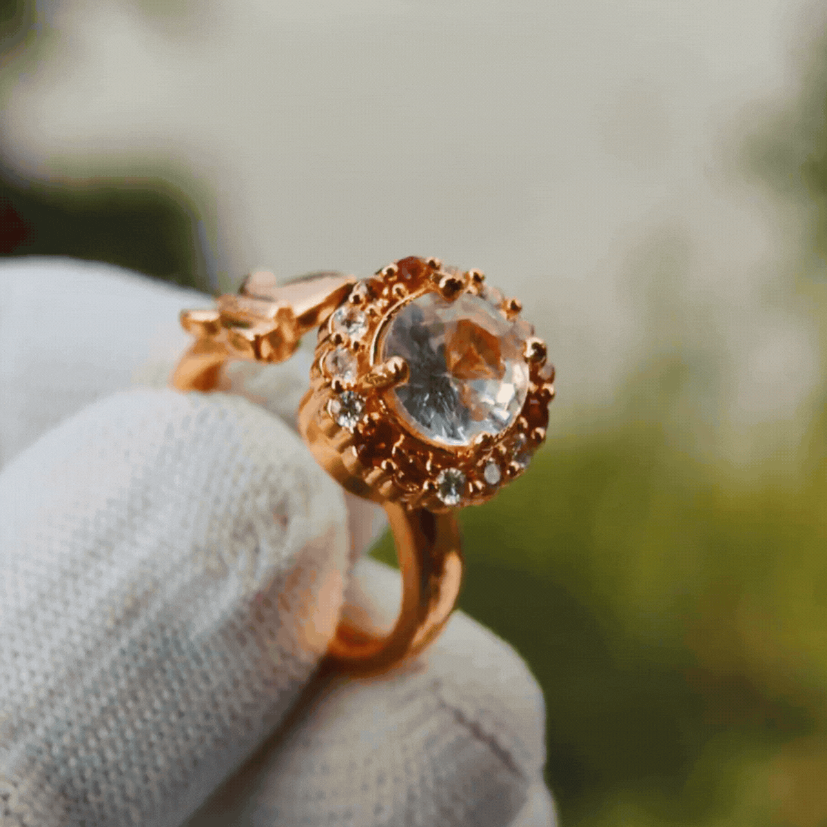 Round Solitaire Halo Crystal Adjustable Ring