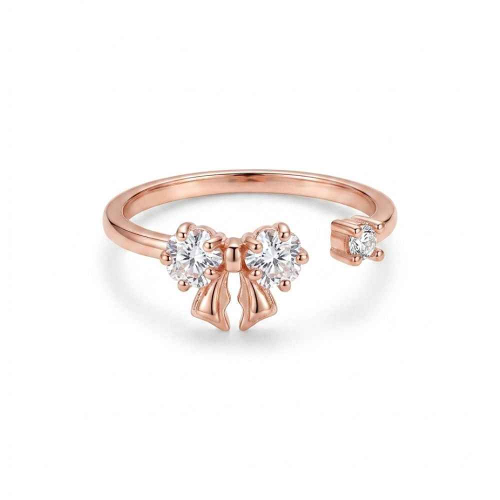 Crystal Bow Rose Gold Stud Ring