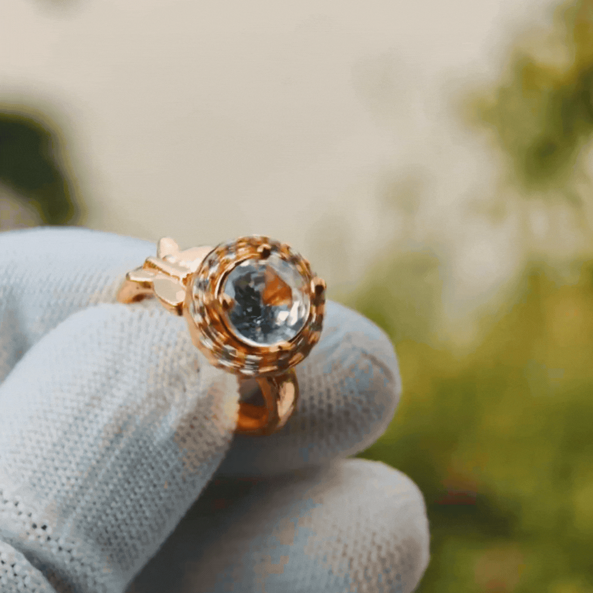 Round Diamond Look Halo Adjustable Ring