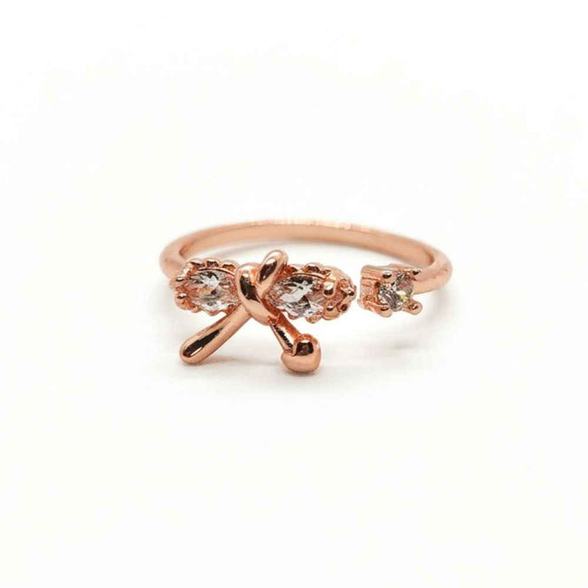 Floral Bow Rose Gold Stud Ring Hover Image