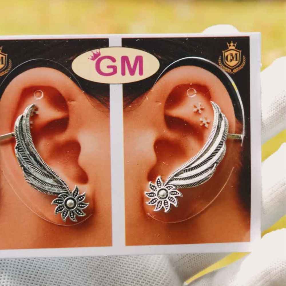 Oxidised Wing Ear Cuff Earrings
