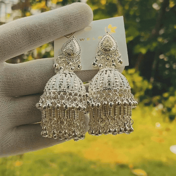 Silver Oxidised Dome Jhumka Earrings - Rupakala