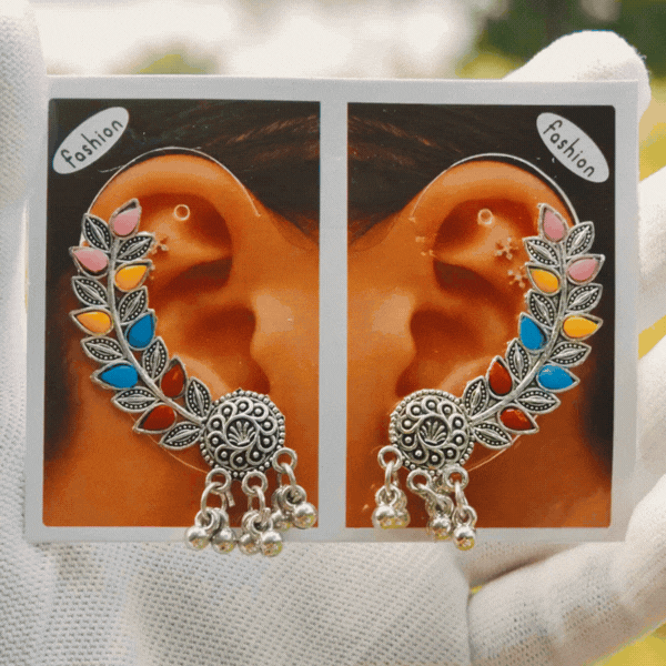 Oxidised Multicolor Ear Cuff Earrings - Rupakala