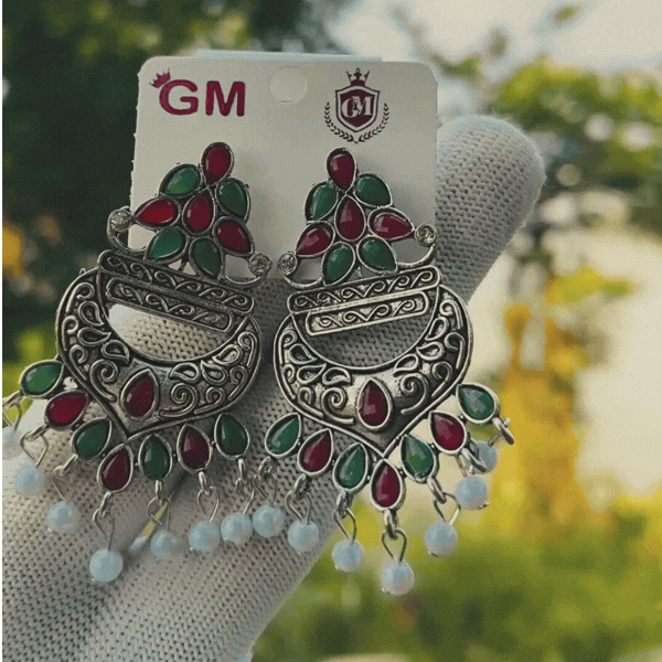 Oxidised Multicolor Chandbali Earrings for Women - Rupakala