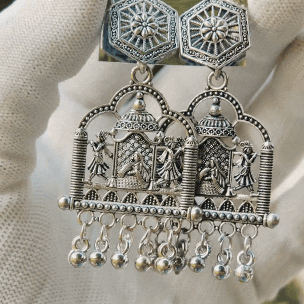 Antique Oxidised Temple Jhumka Earrings - Rupakala