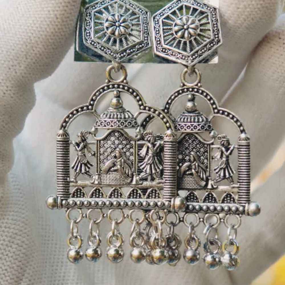 Antique Oxidised Temple Jhumka Earrings