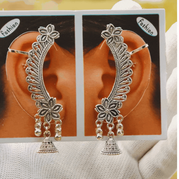 Oxidised Floral Ear Cuff Earrings - Rupakala
