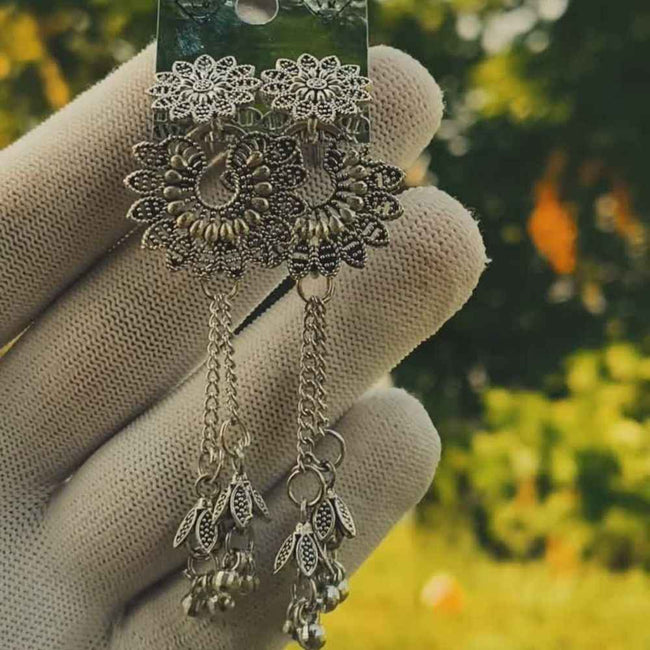 Oxidised Floral Leaf Dangler Earrings for Women Hover Image