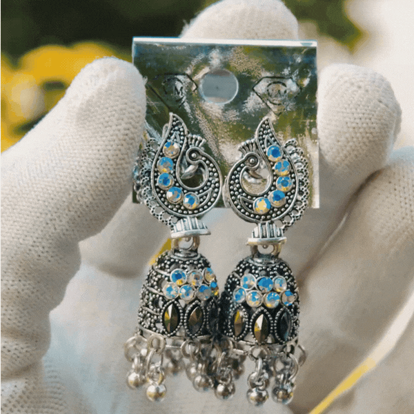 Oxidised Peacock Jhumka Earrings - Rupakala