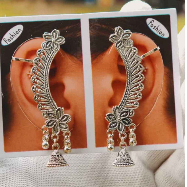 Oxidised Floral Ear Cuff Earrings Hover Image