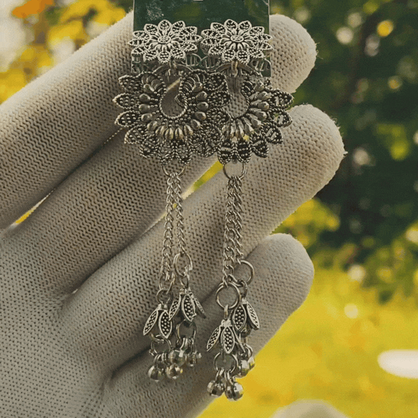 Oxidised Floral Leaf Dangler Earrings for Women Main Image