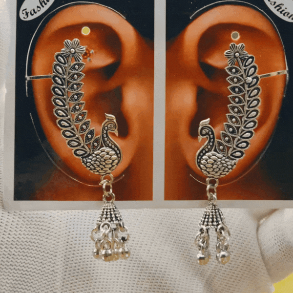 Oxidised Peacock Ear Cuff Earrings - Rupakala