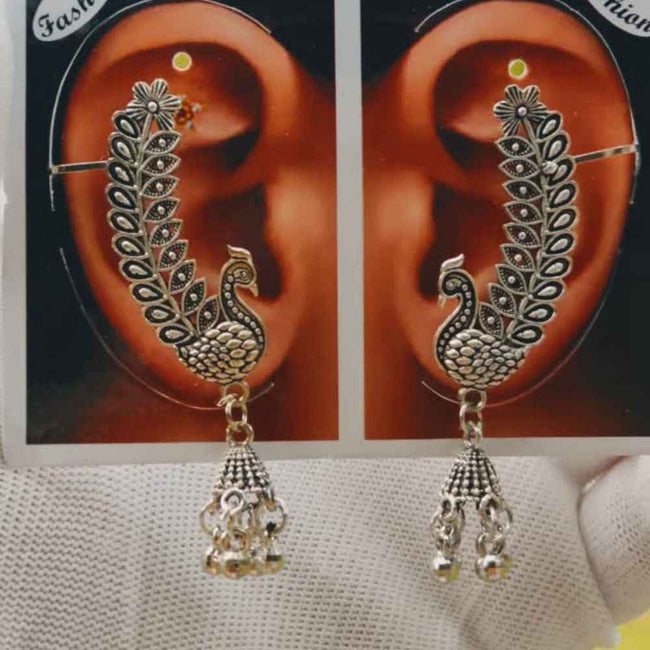 Oxidised Peacock Ear Cuff Earrings Hover Image