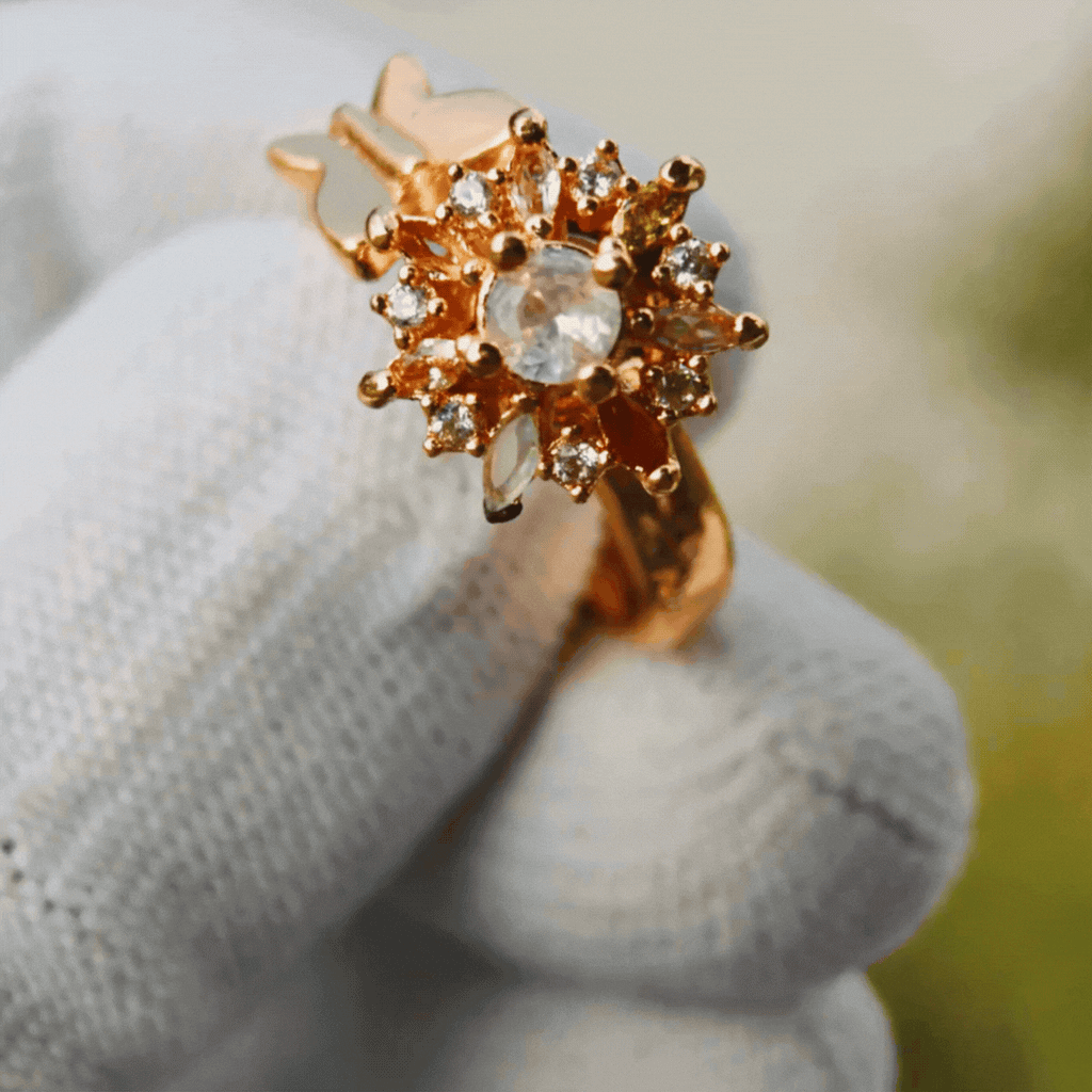 Vintage Floral Crystal Cluster Adjustable Ring