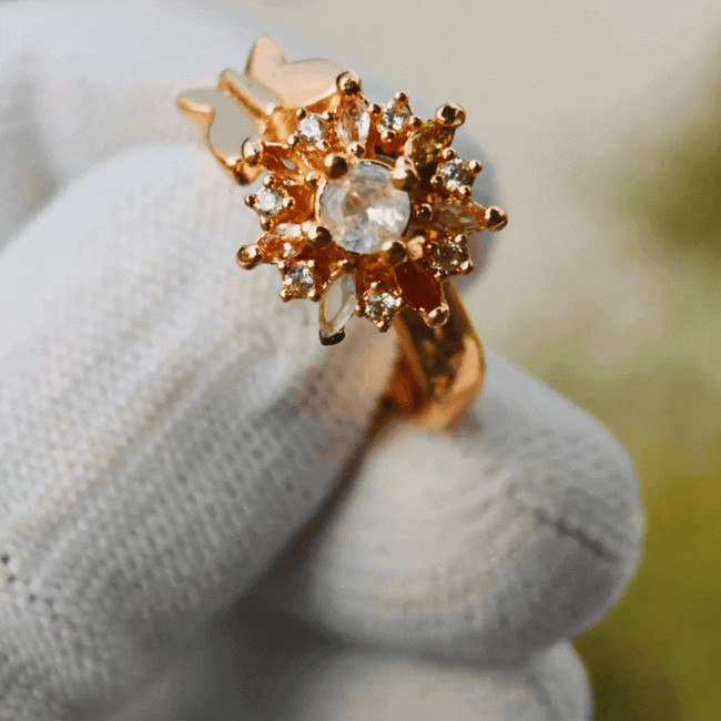 Vintage Floral Crystal Cluster Adjustable Ring Main Image