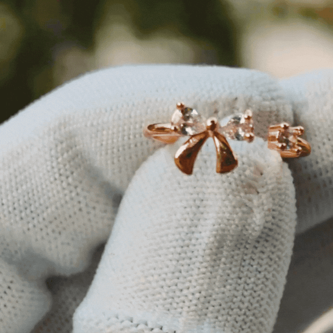Mini Bow Rose Gold Stud Ring Main Image
