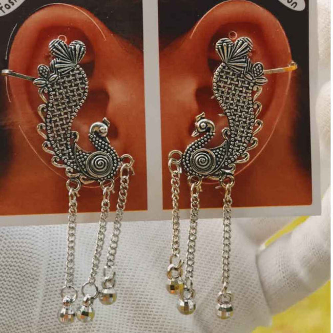Oxidised Peacock Chain Ear Cuff Earrings Hover Image