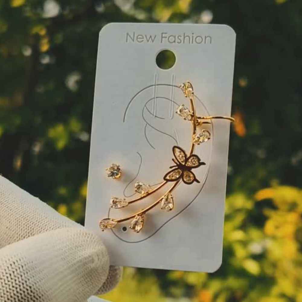 Gold Floral Ear Cuff Earrings